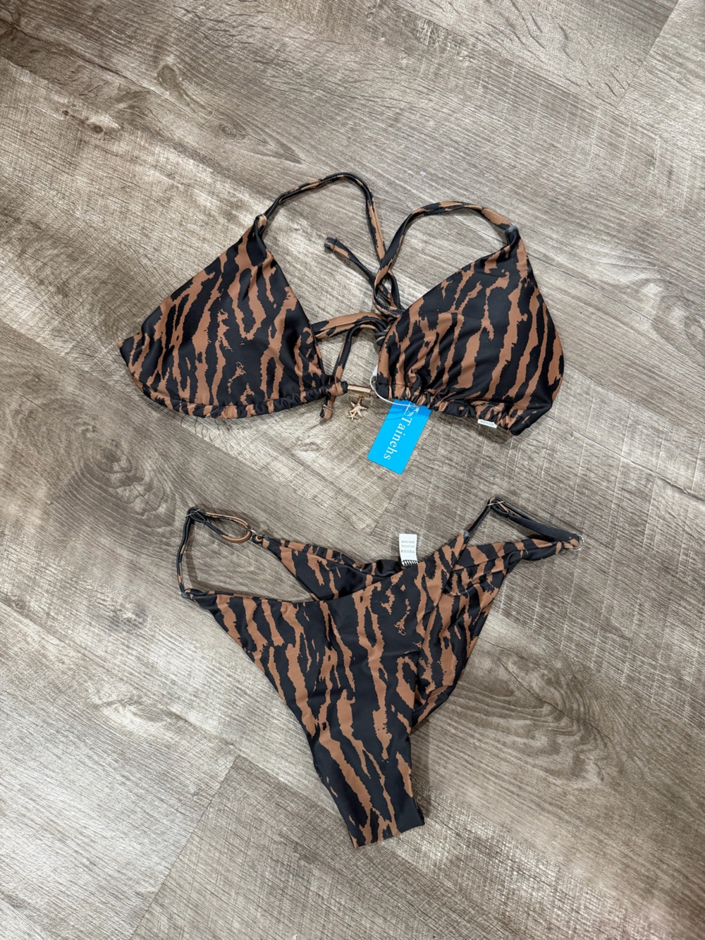 Tainehs Brown & Black Tiger Stripe Bikini Set